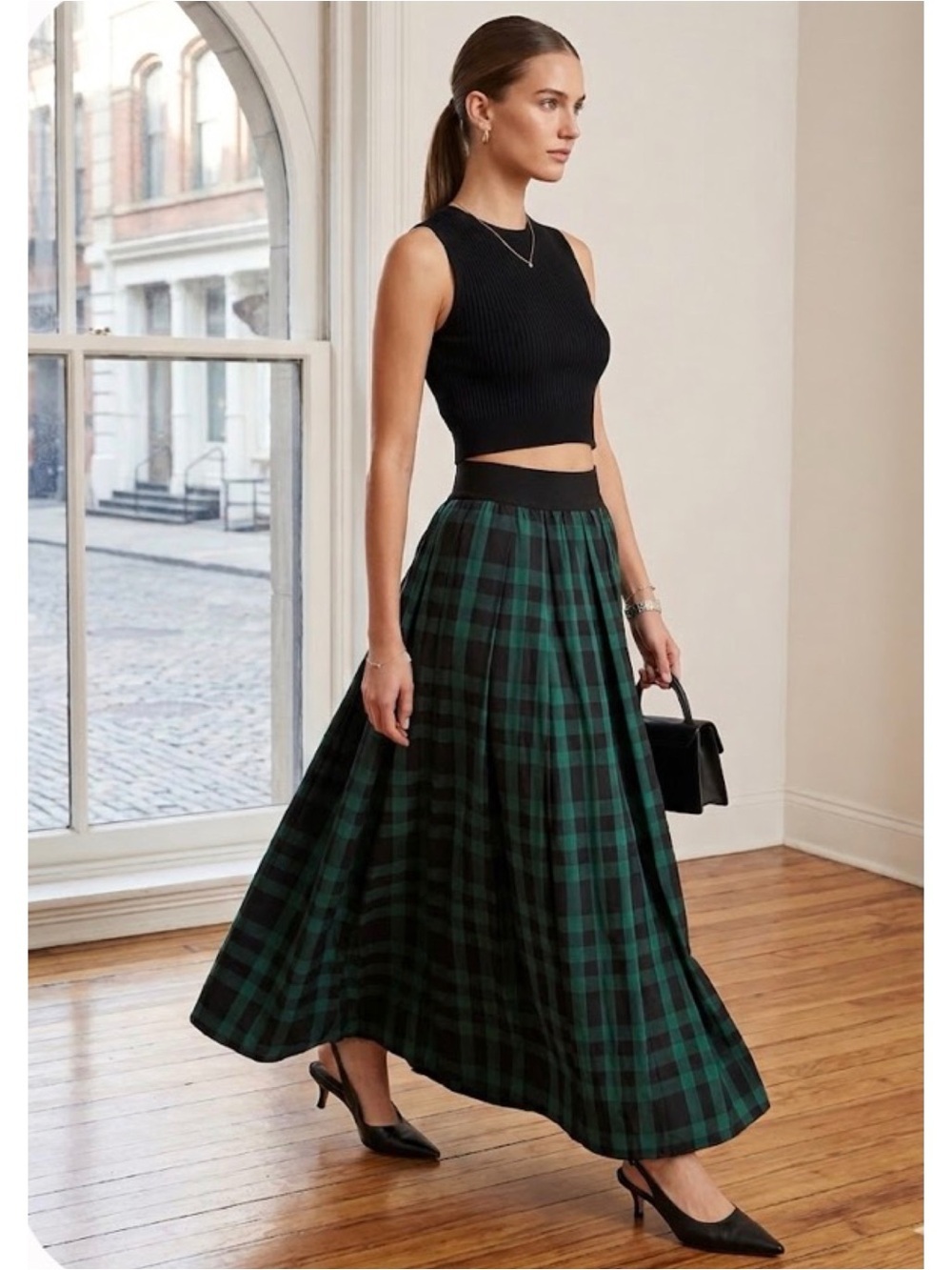 Joan Rivers Green Plaid Pleated Soft Girl Maxi Skirt High Waisted  
Flowy XXSP